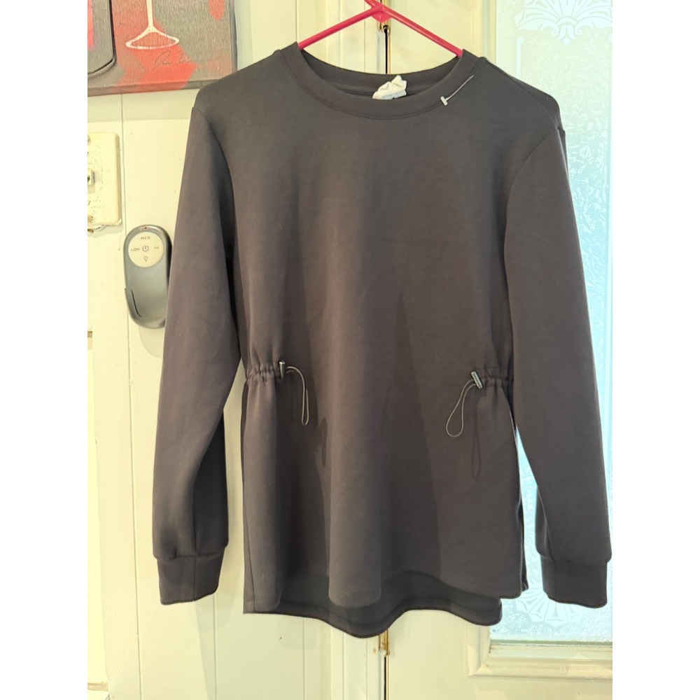 Sage Collective Womens XS Gray Bungee Waist Cinched Long Sleeve Sweatshirt Top